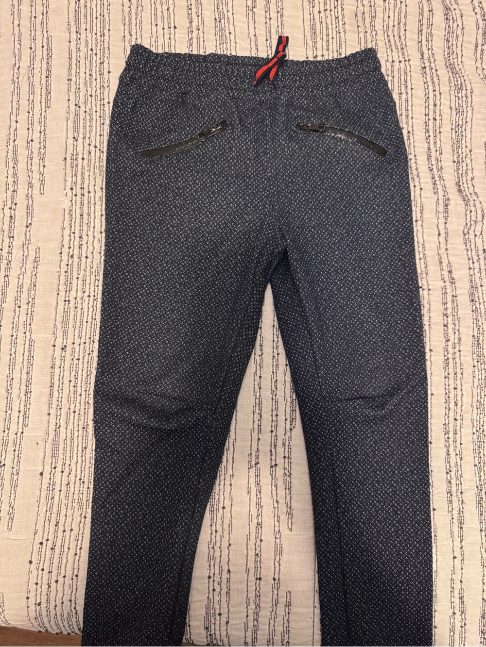 Zara Navy Patterned Kids Formal Pants with Red Drawstring